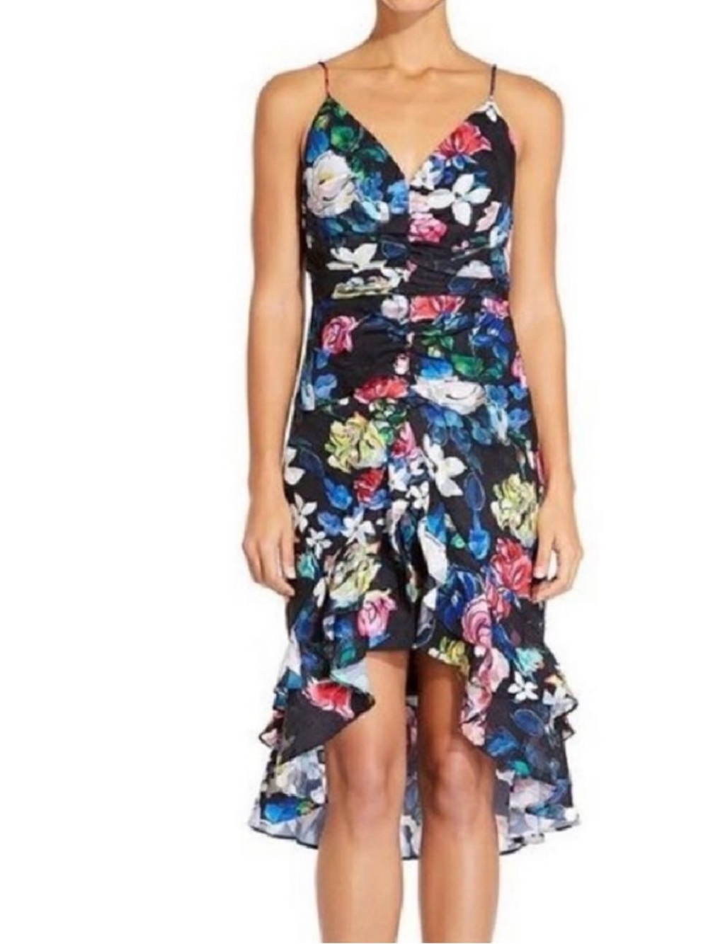Aidan Mattox Floral Hi-Low Spaghetti Strap Dress, Size 2